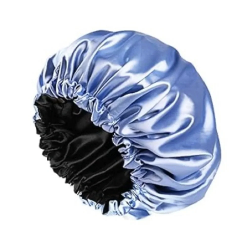 Pastel Blue Silk Satin Bonnet Curly Protective Sleep Hair Accessory Double Sided